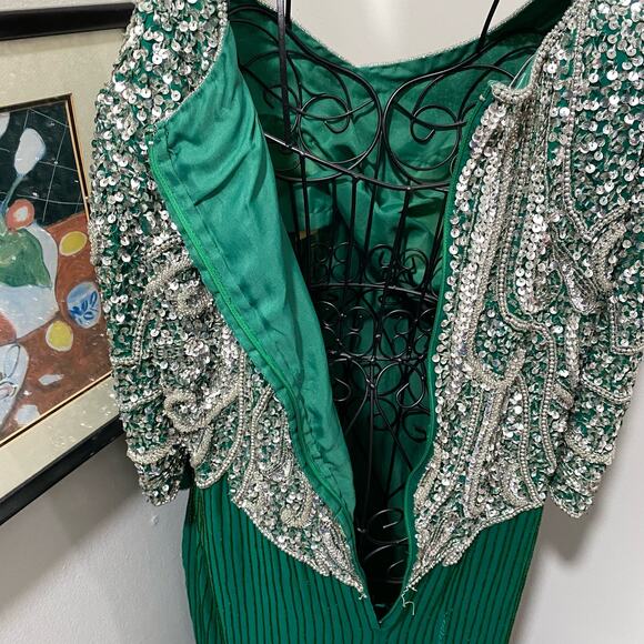 ZENITH Fashions Green and Silver Sequin Maxi Dress PLUS SIZE 3X Formal Gown - Picture 10 of 15